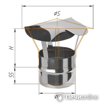Дымоход Феррум Зонт нержавеющий 0.5 d-115 по воде в Шымкенте
